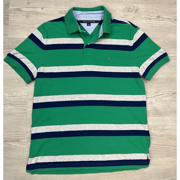 Tommy Hilfiger Green Striped Polo Shirt Men’s Size M - Picture 1 of 6